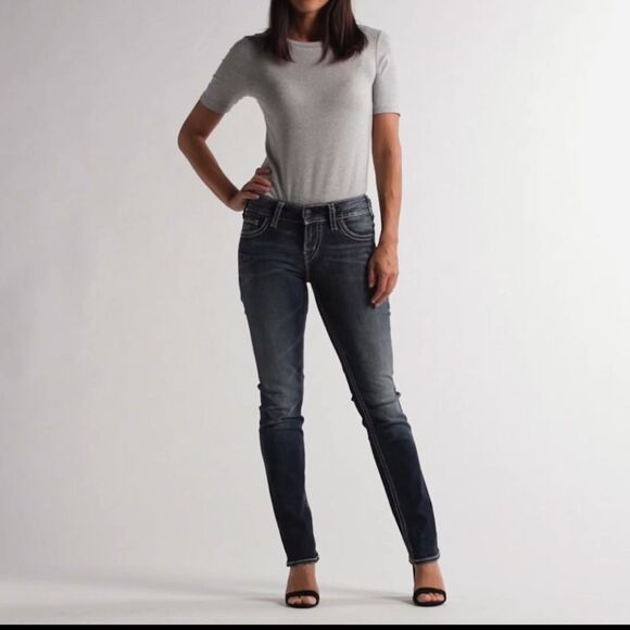 Silver Jeans Co. Women's Suki Mid Rise Curvy Fit Straight Leg Jeans W32x33 - Picture 1 of 16